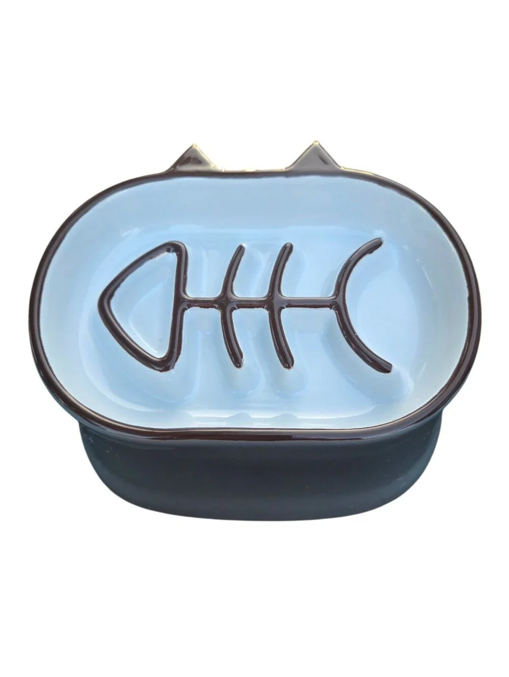 Y by YHY Ceramic Elevated Slow Feeder Cat Bowl w/Playful Fishbone